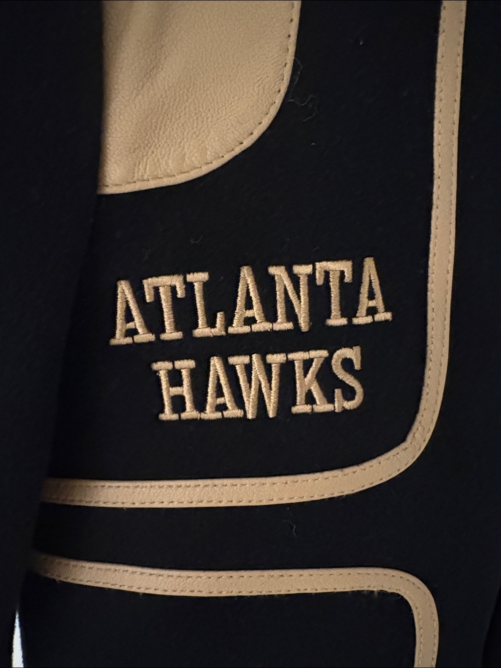 Milano Black and Tan Atlanta Hawks Varsity Jacket